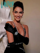 Lunivop New Women Luxury Sexy Backless Sequined Sparkly Split Black Midi Bodycon Bandage Dress